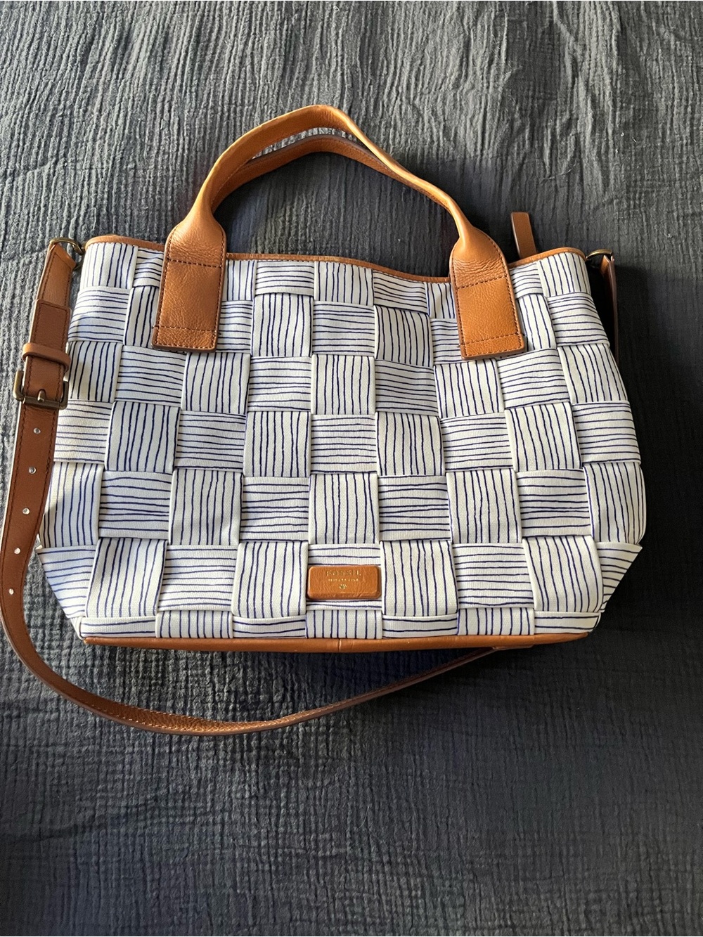 Fossil Tote with Tan Leather Trim
